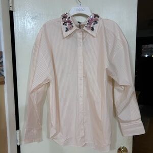 Express Embellished Collar Button-Up Shirt
